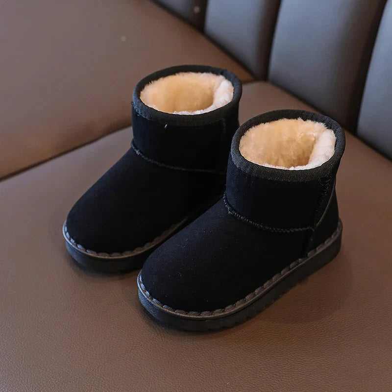 Kids Winter Snow Boots Faux Fur Lined Antislip Soft Sole Warm Short Shoes 4 Colors Gray Black Brown Pink Unisex Rubber Outsole