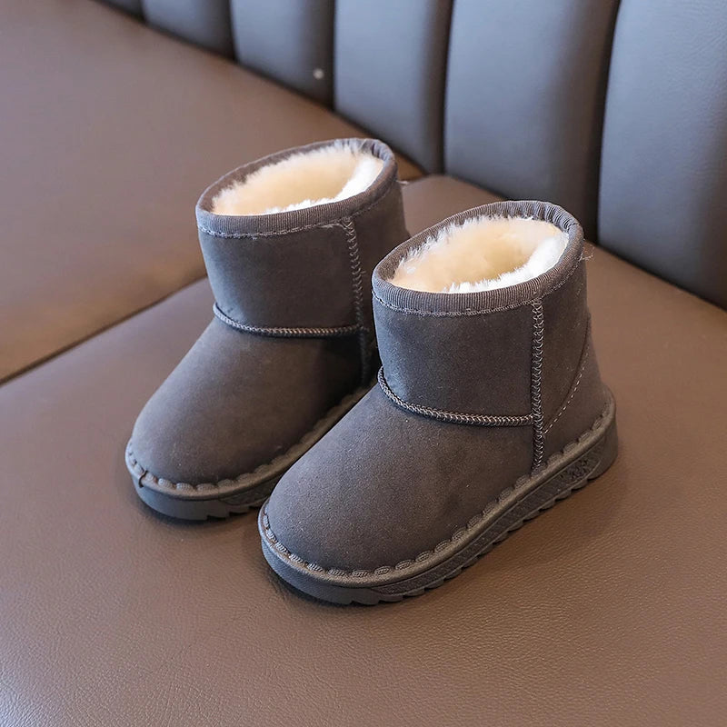 Kids Winter Snow Boots Faux Fur Lined Antislip Soft Sole Warm Short Shoes 4 Colors Gray Black Brown Pink Unisex Rubber Outsole