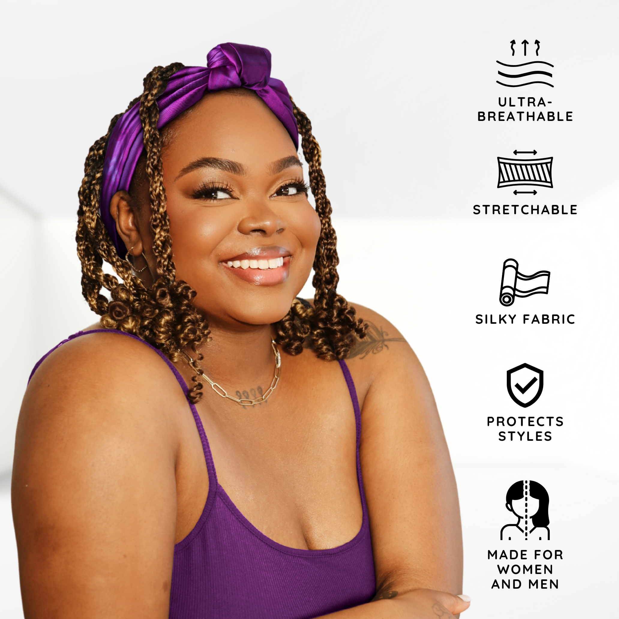 Broadus Collection Headwrap Scarf by Shante & Snoop Dogg, Purple Butterfly
