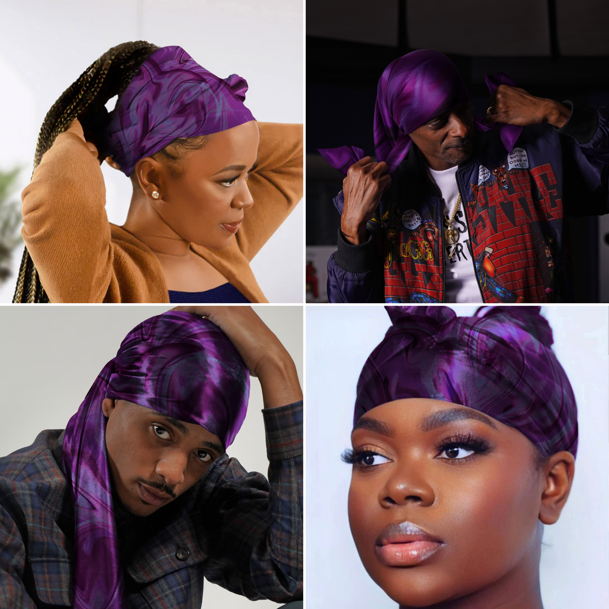 Broadus Collection Headwrap Scarf by Shante & Snoop Dogg, Purple Butterfly
