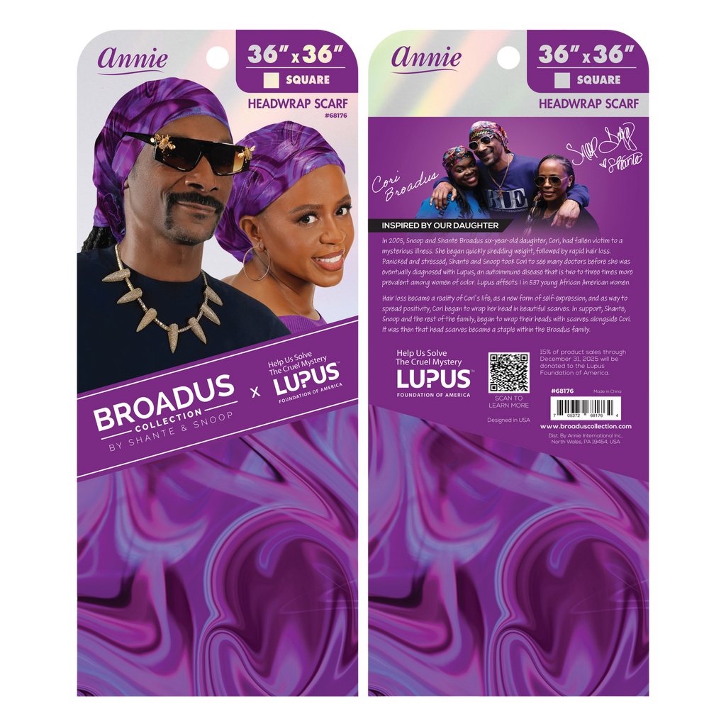 Broadus Collection Headwrap Scarf by Shante & Snoop Dogg, Purple Butterfly