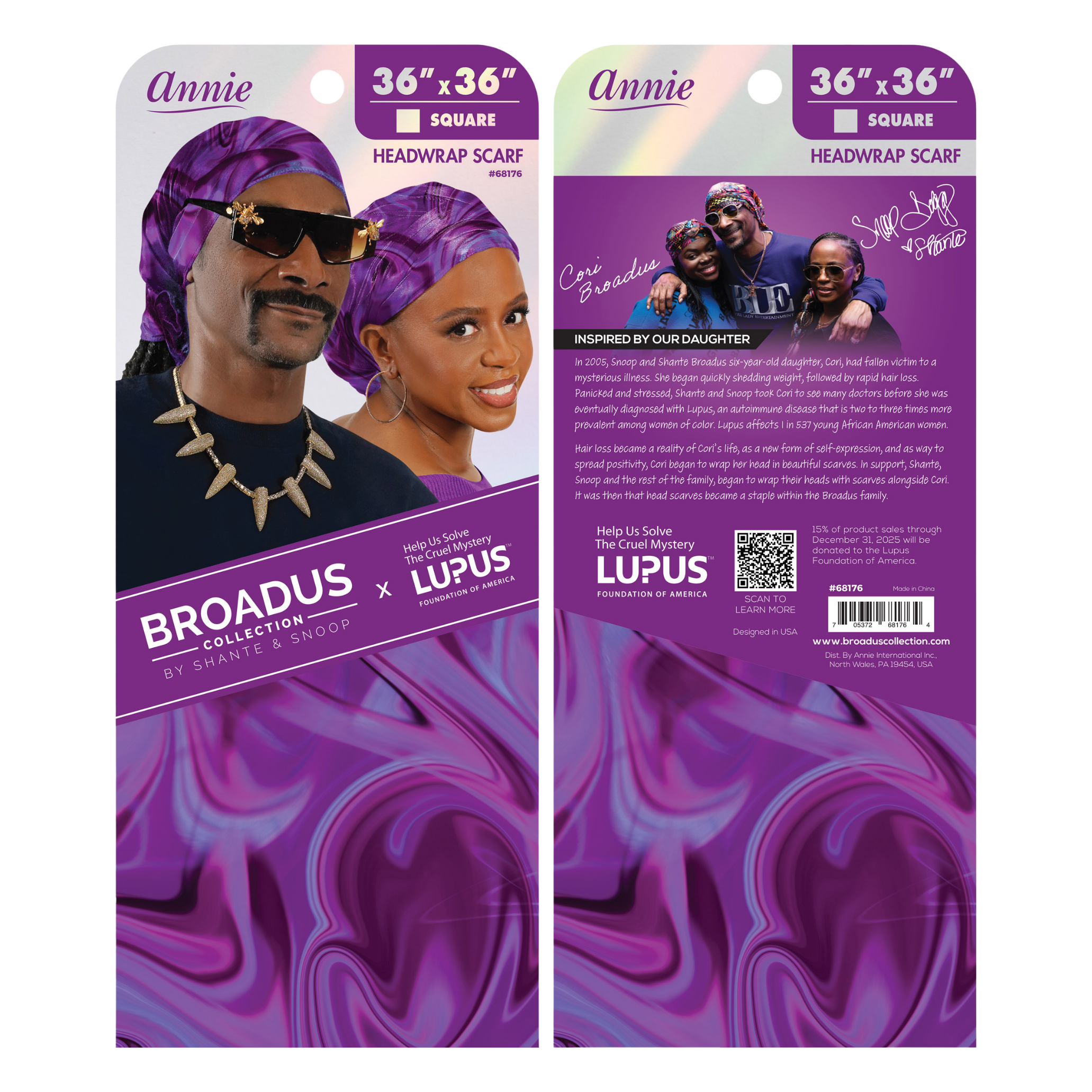Broadus Collection Headwrap Scarf by Shante & Snoop Dogg, Purple Butterfly