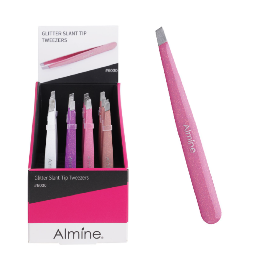 Almine Glitter Slant Tip Tweezers 24ct Display Set