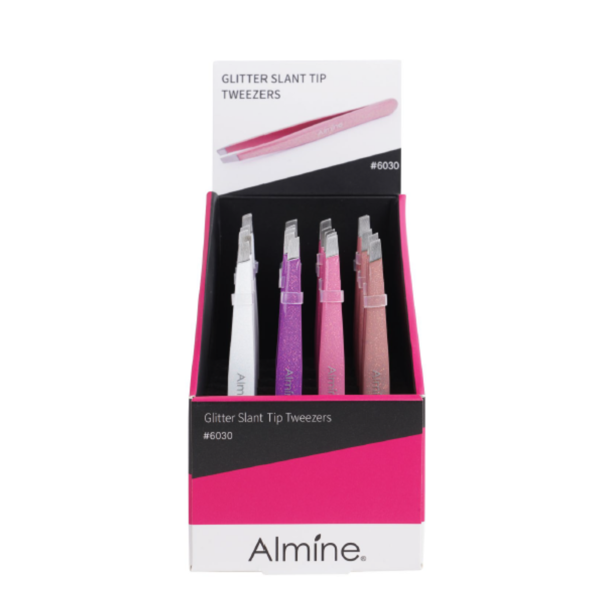 Almine Glitter Slant Tip Tweezers 24ct Display Set