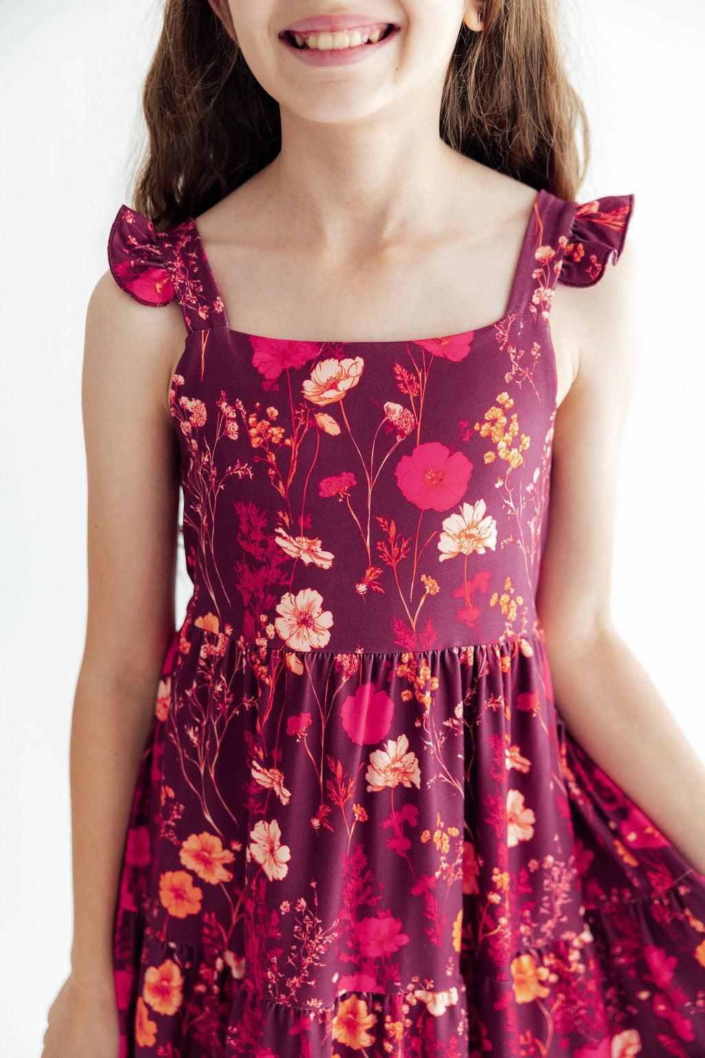 Retro Wildflower Ruffle Maxi Dress